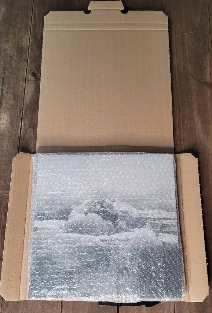 Vinyl record in bubble wrap for secure shipping